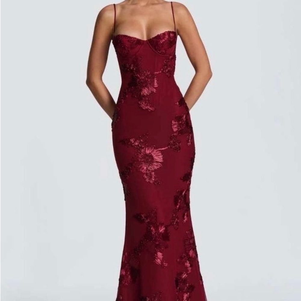 Babyboo Nefertiti Burgundy Floral Embroidered Maxi NWT